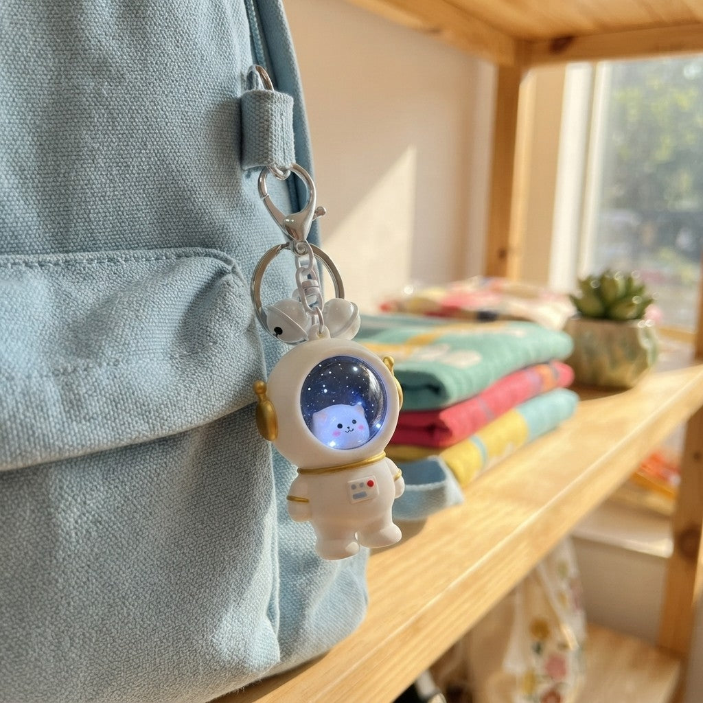 Llaveros para mochilas escolares con forma de gato astronauta, luz nocturna brillante de ZAKOL.
