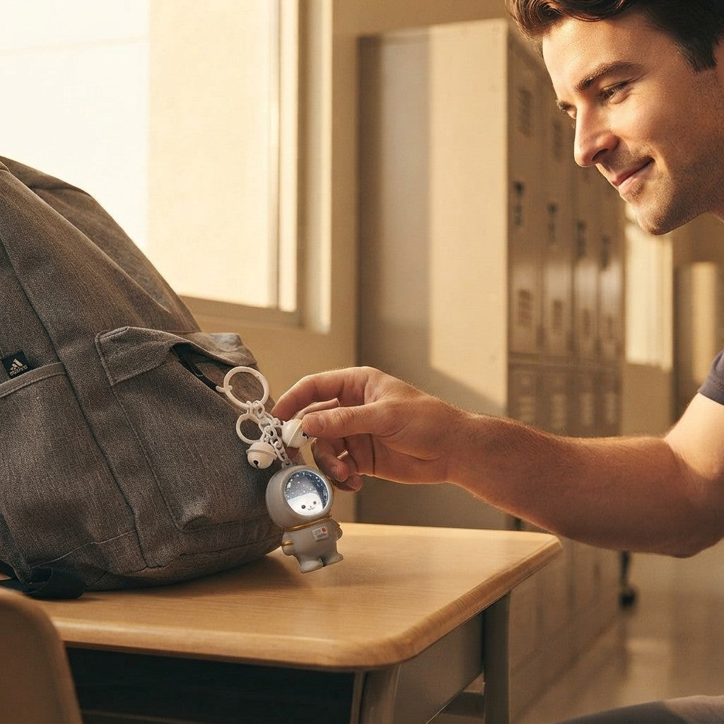 Llaveros para mochilas escolares con forma de gato astronauta, luz nocturna brillante de ZAKOL.