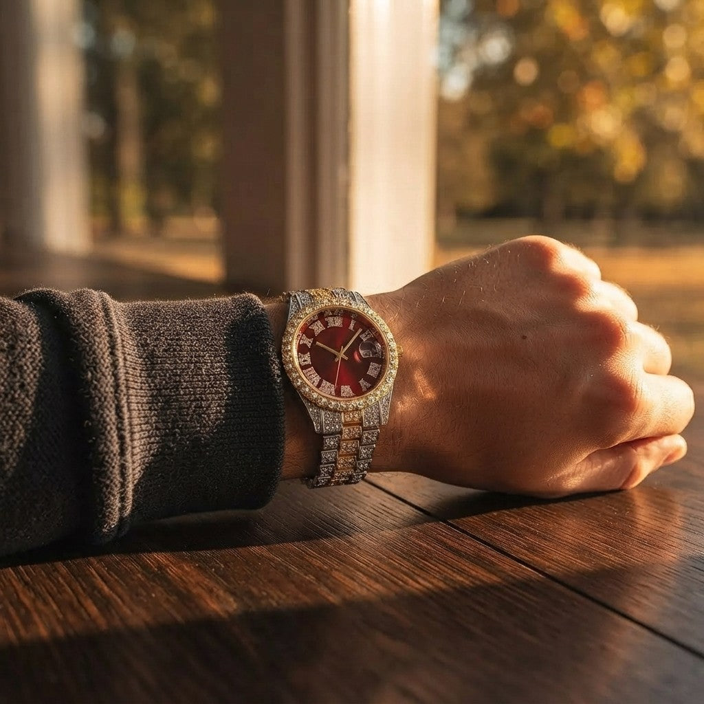 Reloj de hombre estilo hip hop, de inspiración vintage, con mecanismo de cuarzo retro.
